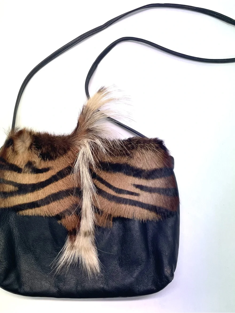 Vintage Ann Turk Black Leather Crossbody Bag Boho Safari Statement Exotic RARE